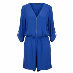 New Look Royal Blue Roll Tab Sleeve Zip Front Romper Plus Size 2X‎ Pockets